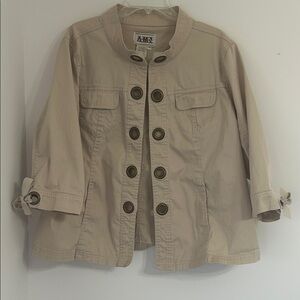 Women's Beige Utility Jacket with Button Accents